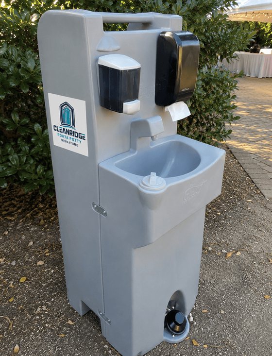 Cleanridge handwash station placed on a garden path at an event